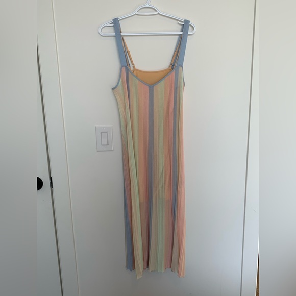 Revolve song of style carousel midi dress tencel lined size small pastel stripes - Picture 4 of 9